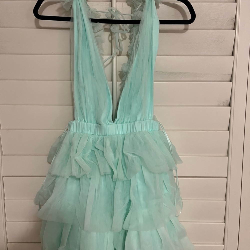 Mint Green Ruffled Halter Dress